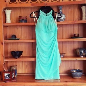 Extra length short mesh dress with side cascade